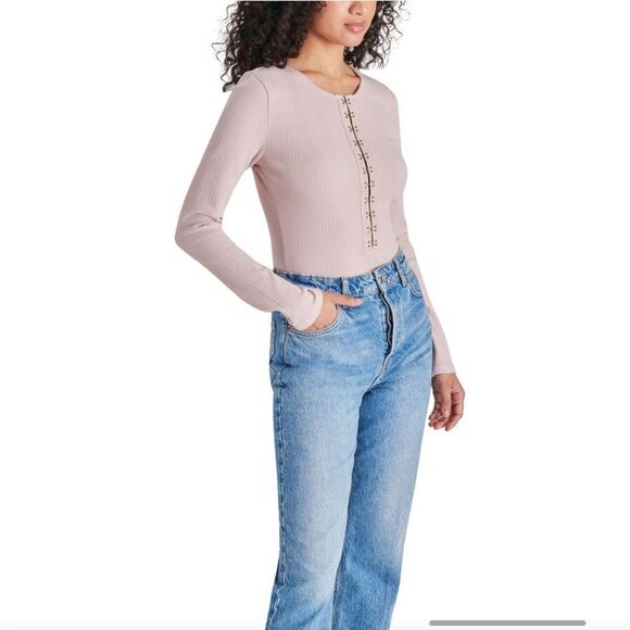 Steve Madden Maila Long Sleeve Stretch Cotton Bodysuit Size M - Picture 2 of 12